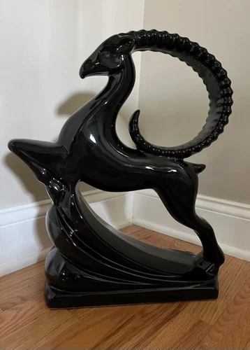 1993 Royal Haeger Leaping Gazelle Rare Black Art Deco 19"Tall No Chips