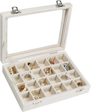 7 Slots Velvet Glass Ring Jewellery Display Storage Box Tray Case Holder Earr