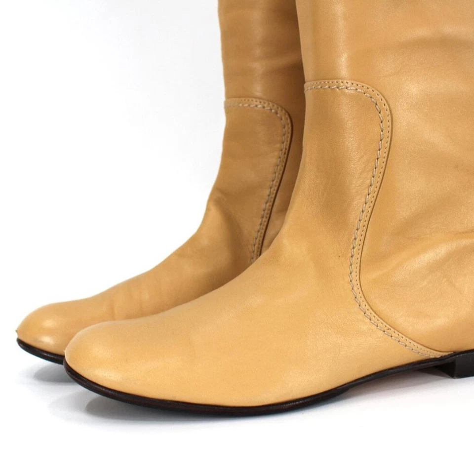 Giuseppe Zanotti Yellow Beige Vegan Leather Pull On Riding Boots 37.5 Shoes - Image 3 of 4