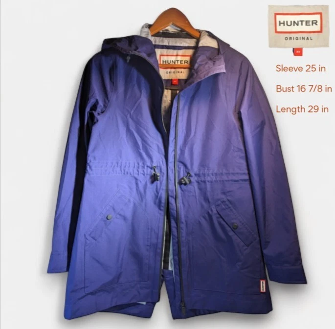 Hunter Original Womens XS Hooded Smock Raincoat JACKET water resistant blue purp - Image 3 of 4