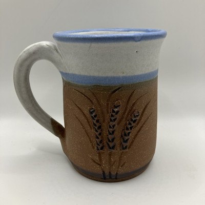 Steve Ashley 91 Studio Pottery Art Mug  Raised Wheat Blue/White, Kansas