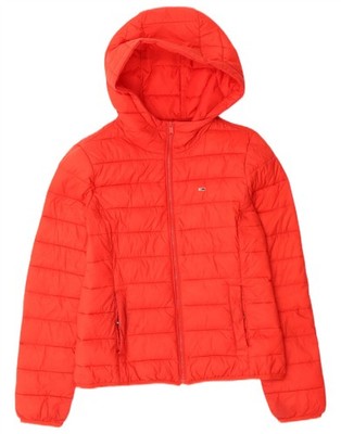 Tommy Hilfiger Damen wattierte Jacke mit Kapuze Loose Fit UK 6 XS rot Polyamid AR01