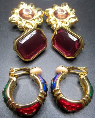 Great Lot of JOAN RIVERS & KJL Vintage Clip Earrings Rhinestone Enamel