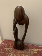 Wooden Hand Carved Thinking Man Figure Abstract Art Sculpture 13” Tall