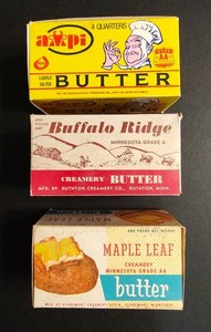 3 Vintage Creamery Butter Boxes Advertising BUFFALO RIDGE Maple Leaf AMPI BRAND