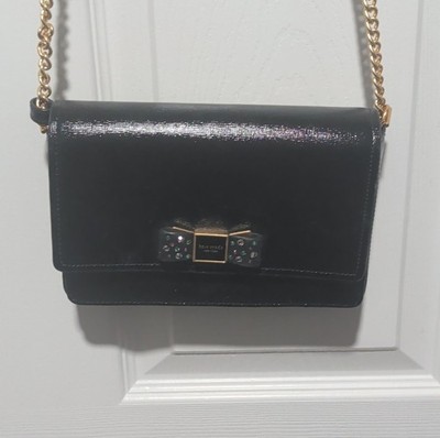 kate spade new york Black Shoulder Bag Bow Studded Accents Gold Chain Strap