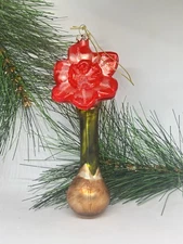 Glass Ornament RED DAFFODIL BULB no maker mark