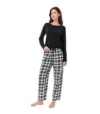 100 Cotton Pajamas Sets for Women Soft Flannel X-Large Petite Black white
