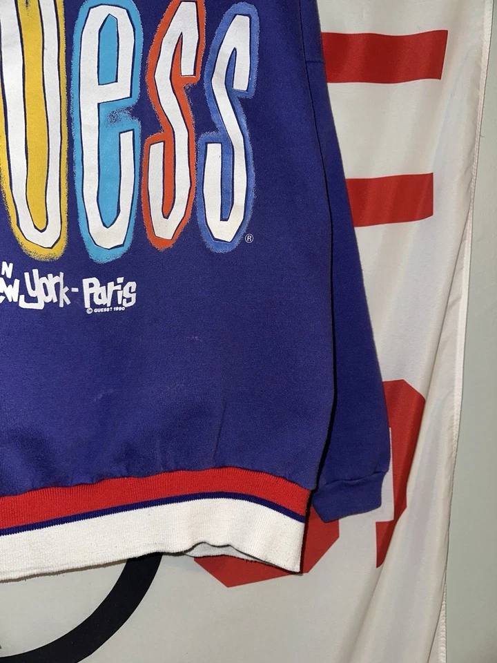 Sudadera Pullover Vintage Guess Grande Cuello Redondo Años 80 90 Foto 4 de 4