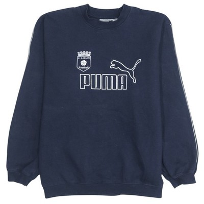 Puma Herren Blau Large Pullover Sweatshirt Rundhals Fußball Logo