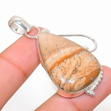 Picture Jasper Gemstone Handmade 925 Sterling Silver Jewelry Pendant 2.05"