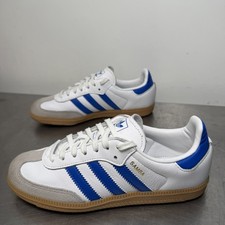 Adidas Kids Samba OG White and Blue Leather Low Casual Sneakers Youth Size 4