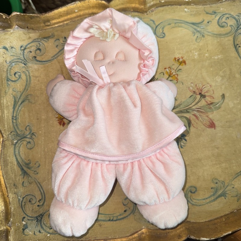 Vintage Eden Baby Doll Velour Pink Stuffed Plush Satin Trim Sleeping Eyes 11"