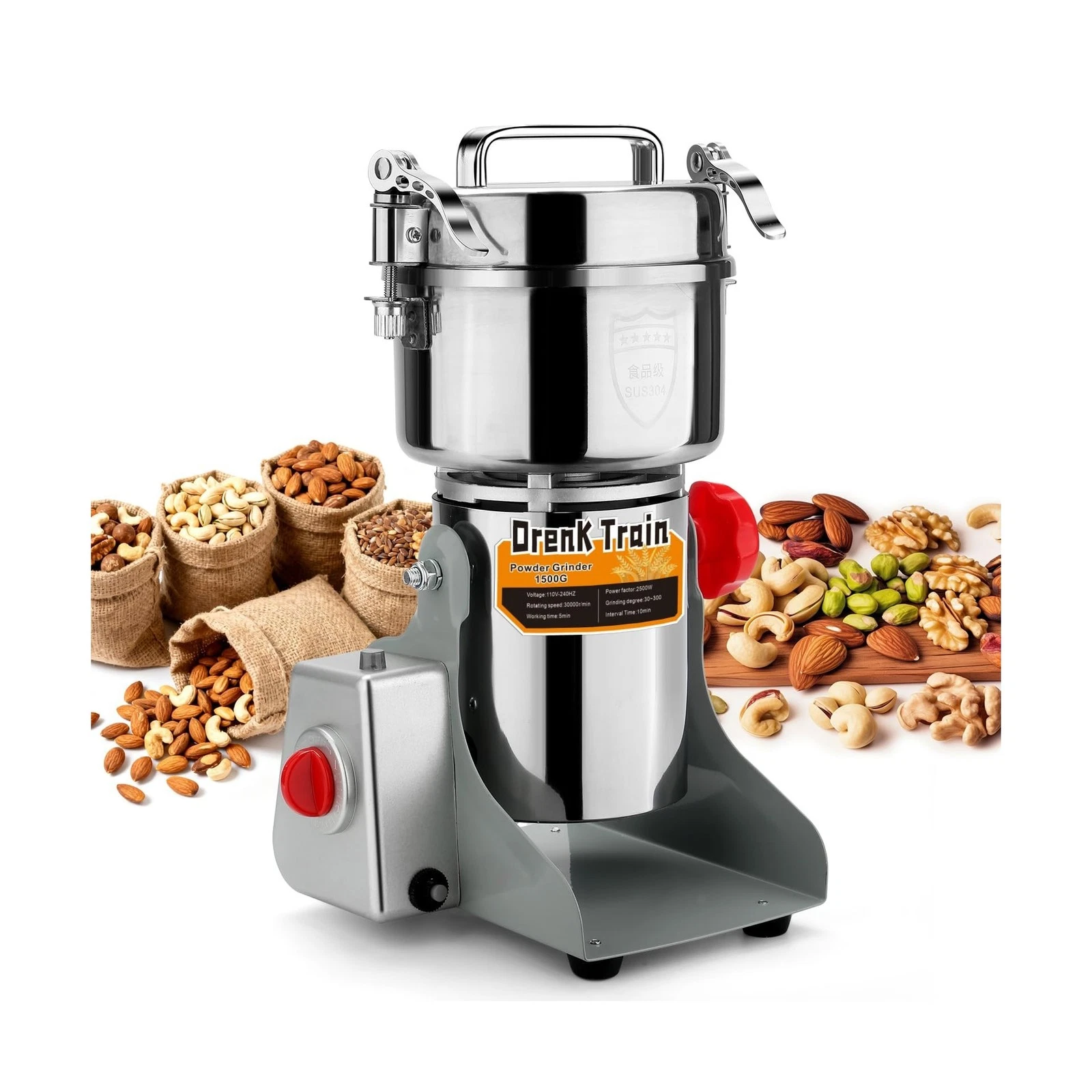 1500G Electric Grain Grinder Mill，110V Swing-Type 304 High-speed Spice He