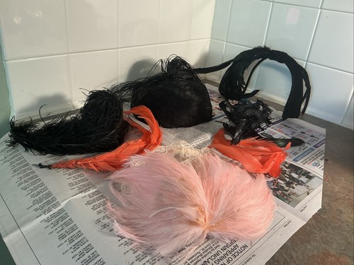 Vintage Black Feather Helmet Style Hat + Head Band +feather Dollie, + Feathers