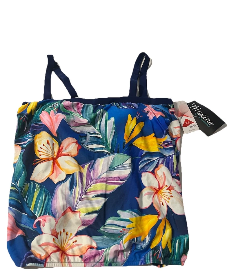 NWT Maxine Of Hollywood Tankini Top Women’s Size 16  Floral Multicolored Blouson - Image 2 of 4