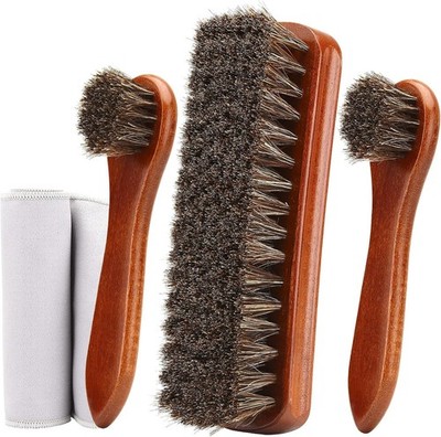 4-Piece Horsehair Shoe Brush Kit: Polish, Leather Care, Boot Cleaning Daubers.