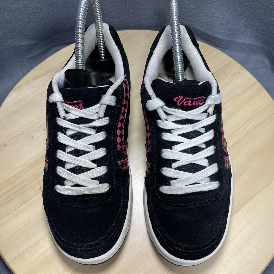 Vans Zapatos Mujer Talla 8 Negro Rosa Cuadros Patín Gamuza Parte Superior Baja Tenis Foto 4 de 4
