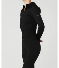 Alo Yoga Seamless Cable Knit Jacket Women Small Black Full Zip Hoodie