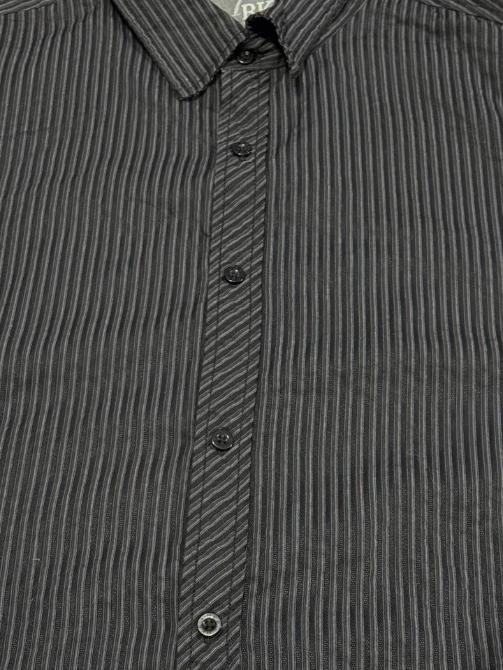 Camisa BKE Para Hombre XXL Calce Estándar Negra Gris Rayas Manga Larga Abotonada Foto 3 de 4