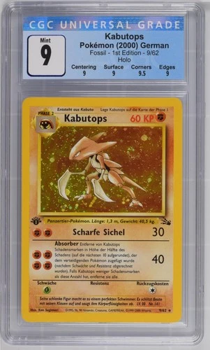 Kabutops Holo Fossil GERMAN- 1st Edition 9/62 NM CGC 9 8168