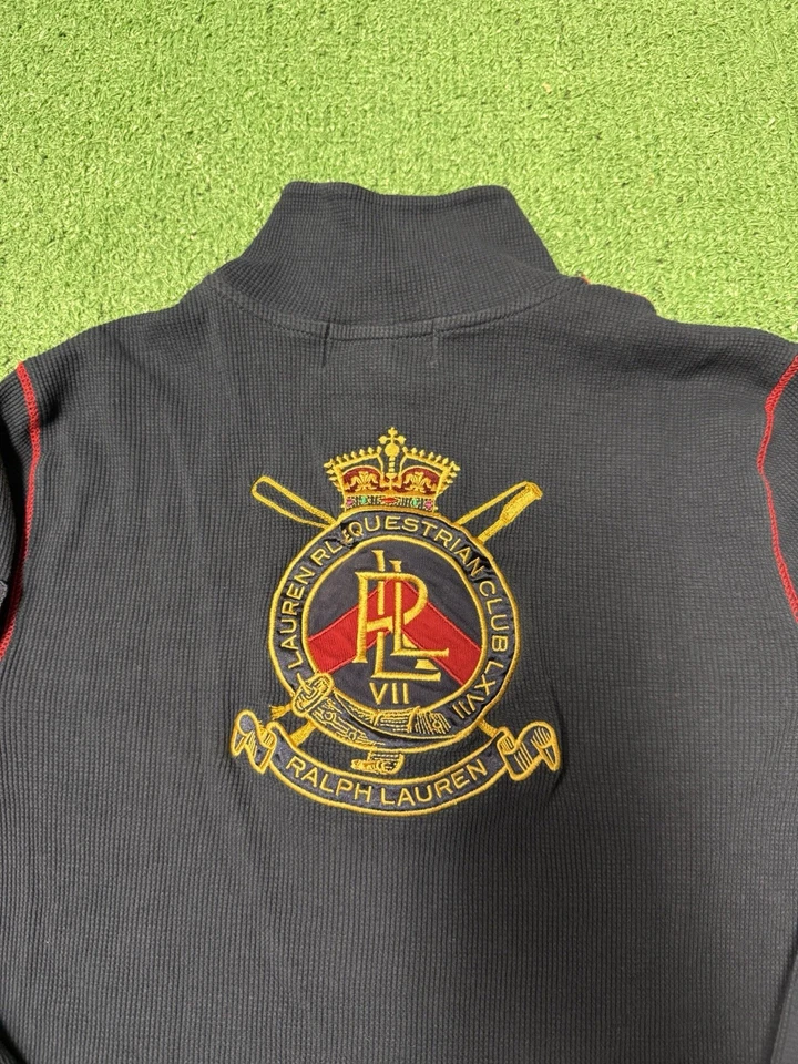 Camisa Ecuestre Lauren Ralph Lauren Mujer Mediana Azul 1/4 Cremallera Bordada De Colección Foto 2 de 4
