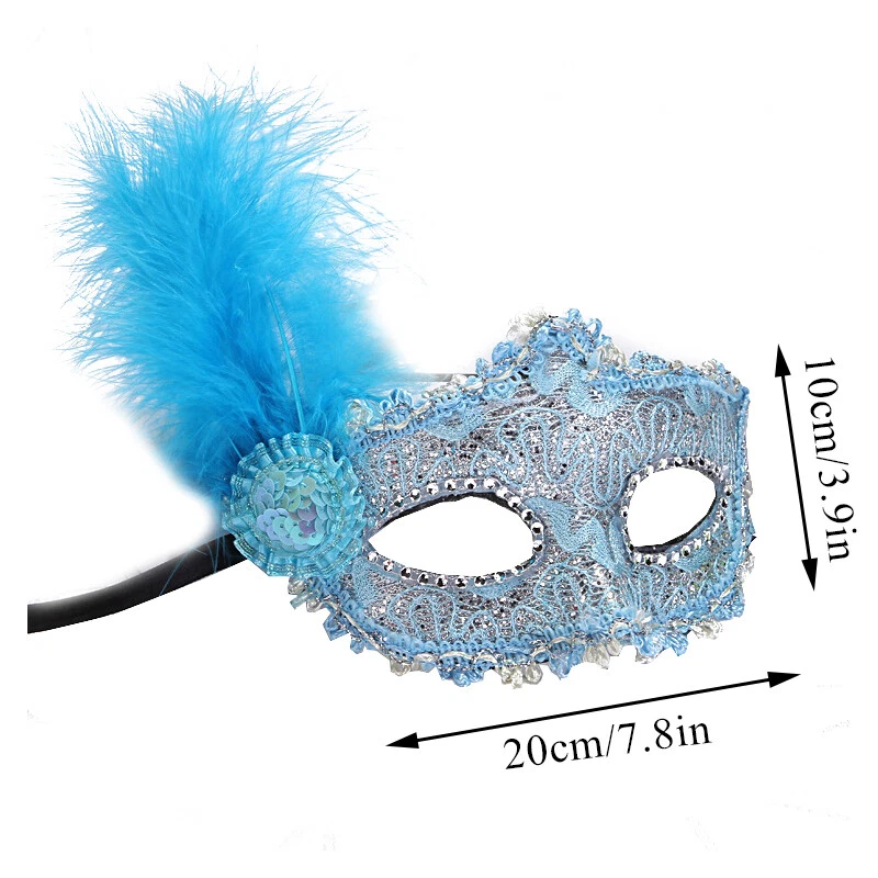 Glitter Masquerade Feather Venetian Mask Fancy Dress Party Theme Ball Eye Mask ~ - Image 2 of 4