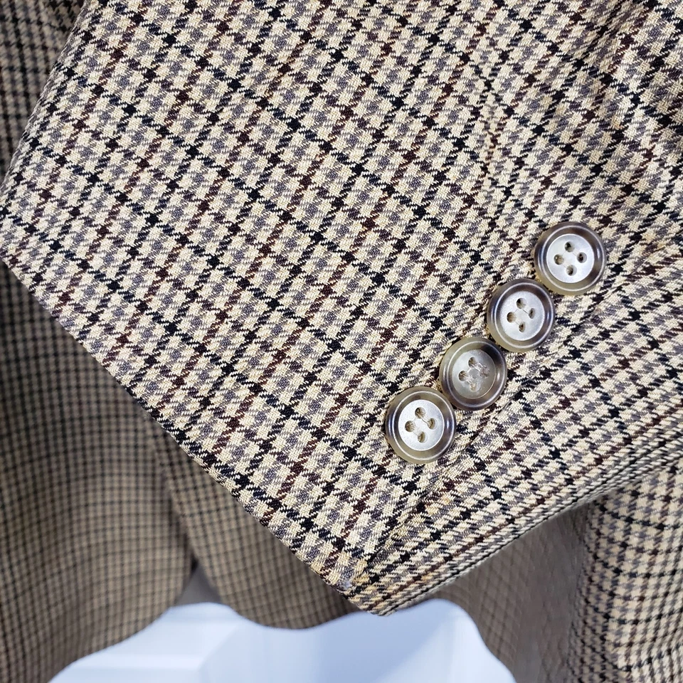 博柏利男式千鸟格运动外套夹克 46XL 棕褐色 Old Money Academia — 第 4/4 张图片