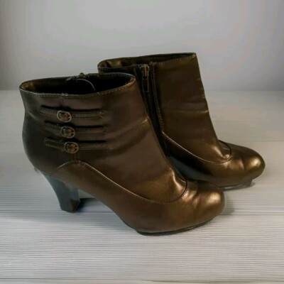 Y2k Predictions Vegan Brown Bronze Ankle Boots Booties Heels Zipper Wms 9.5US 