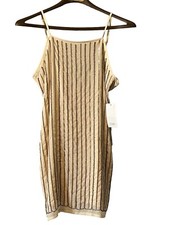 Tobi NWT Tan Sequin Spaghetti Strap Dress Size Medium Party Chic Retro Evening