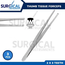 3 Pcs Thumb Tissue Forceps 5" 2x3 Teeth Stainless Steel German Grade