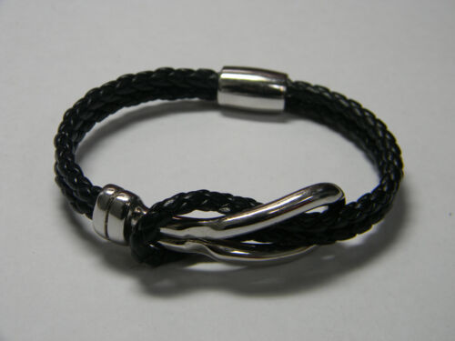 Black braided leather bracelet - Gem