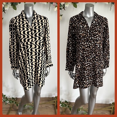 Influence Shirtkleid Gr. 12 schwarz Leopardenmuster Swirl Shirtkleid neu LV14