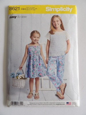Simplicity 8621 - Uncut Girls' Dress, Top, Pants, & Knit Camisole Sewing Pattern
