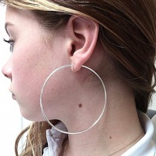 2.75" Large Real 925 Sterling Silver Hoop Earrings pair Girls Big, Thin, Trendy