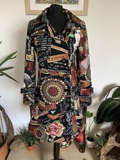 Rare Desigual Long Multicoloured Tapestry Graphic A-line Coat Jacket Size Medium