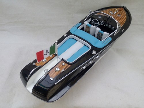 New Riva Aquarama 21" White-Blue Quality Wood Model Boat L50 Christmas Gift - Picture 7 of 11