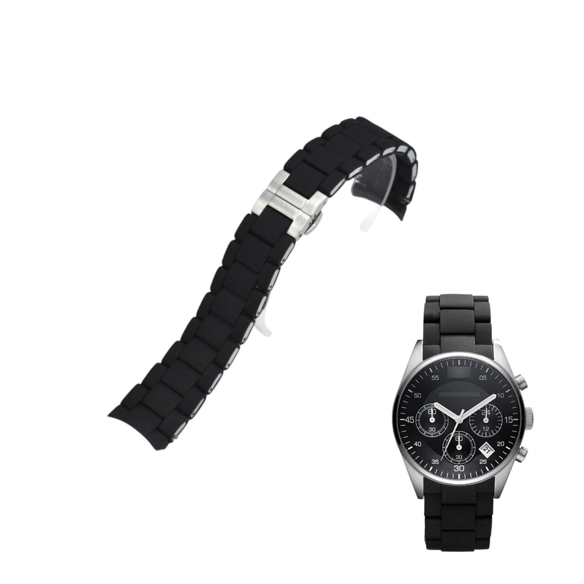 AR5868 20mm Black&Silver Rubber Plated Steel Bracelet For Emporio