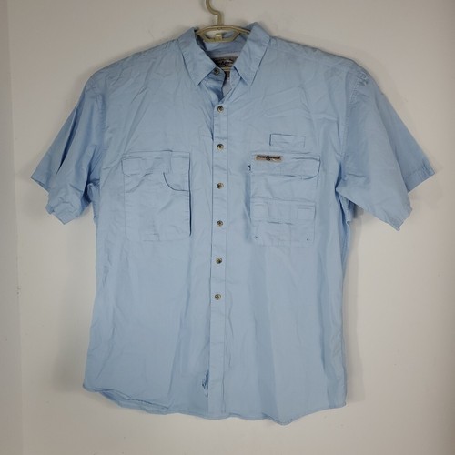 Hook Tackle Shirt Adult Blue Short Sleeve Button Shirt Outdoor Fishing Mens XL