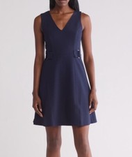 Vince Camuto Blue Sleeveless Stretch Belted V Neck A Line Dress Women Size 2