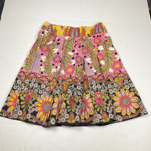 CAbi Womens Cotton A-Line Pleated Skirt Colorful Paisley Print Back Zip Size 2