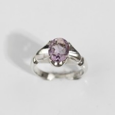 FINE STERLING OVAL LAVENDER AMETHYST GROOVED PRONG SET BIRTHSTONE RING size 7.25