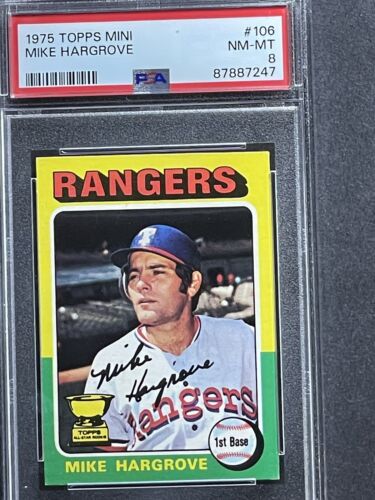 1975 Topps Mini #106 Mike Hargrove All-Star Rookie Cup Rangers VINTAGE PSA 8 - Picture 1 of 2
