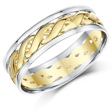 9ct Two Colour Yellow Gold & Sterling Silver 925 Celtic Wedding Ring 6mm 7mm