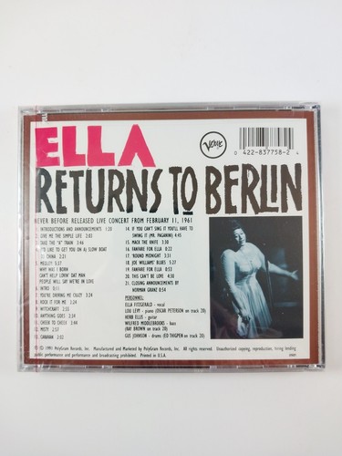 Ella Fitzgerald – Ella Returns To Berlin (CD, 1991) Verve – 837 758-2 - Sealed - Picture 2 of 3