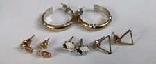 Earrings Jewellery Gold Toned Job Lot  Bundle Pair Round Triangle Pineapple x4