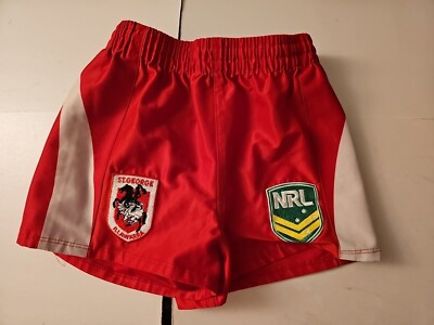  ST GEORGE ILLAWARRA  RUGBY SHORTS -ROT- ALTER 10~ROT~GESTICKTE ABZEICHEN~NEU OHNE ETIKETT