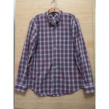 Tommy Hilfiger Mens Trim Fit Plaid Button Down Shirt Red White Blue Medium