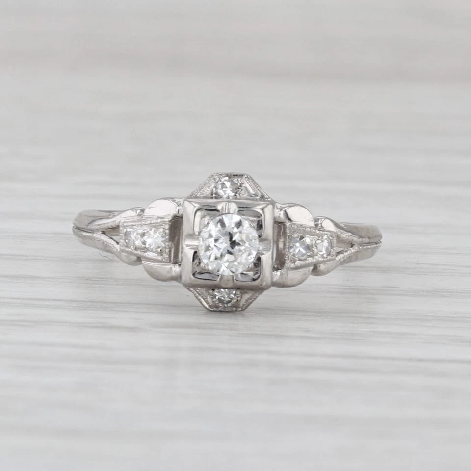 Vintage Art Deco 0.29ctw Diamond Engagement Ring 18k 14k White Gold Size 8 - Image 2 of 4