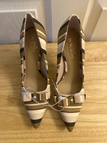 New Antonio Melani Style Bungalow Stripe High Heel Shoes 7.5B